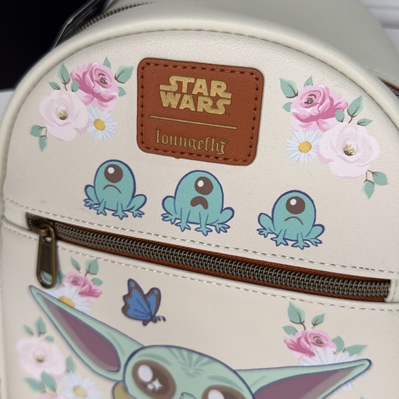 NWT Loungefly Star Wars The Mandalorian Grogu With Frogs & Flowers Mini Backpack main image 6
